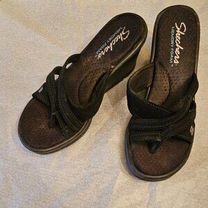 Skechers Black Wedge Sandal, Size 6 1/2